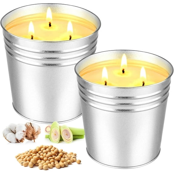2 Pack Enjinzz Candles Large, 3 Wicks 34oz Citronella Candle Outdoor for Home Patio, 200h Long Lasting Summer Candle Bulk for Homen Scented Garden Balcony Camping BBQ