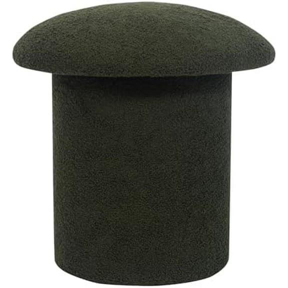 Mushroom Round Ottoman, Modern Small Footstool with Padded Seat, Upholstered Vanity Foot Rest Stool Chair for Entryway, Living Room, Bedroom, Dark Green