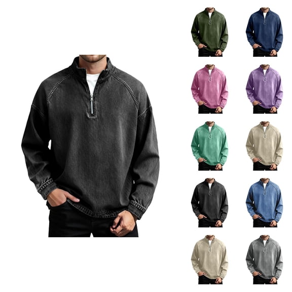 Quarter Zip Pullover Men 2026 Fall Winter Long Sleeve Retro Western Cowboy Casual Stand Collar Pullover Sweatshirt