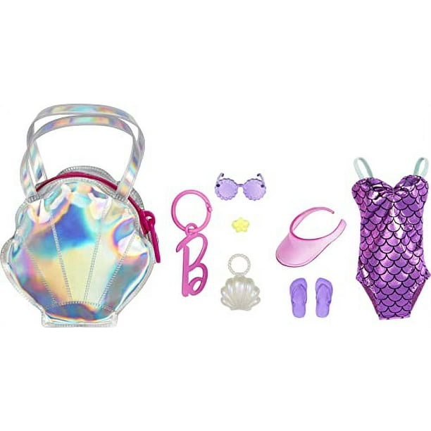 Ropa Barbie, Deluxe Clip-On Beach Bag con traje de baño y