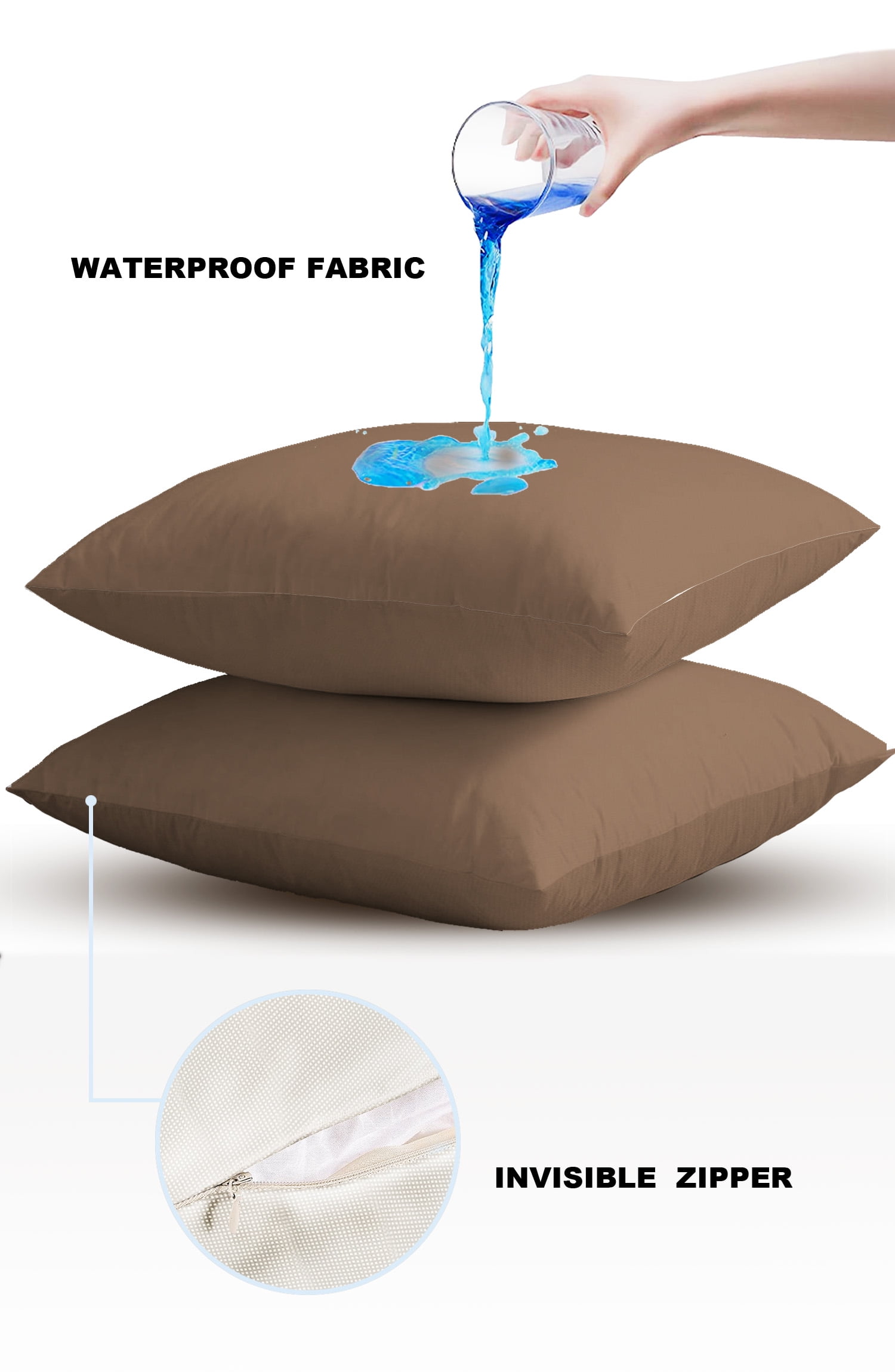 Pack of 2 Outdoor Pillow Covers, Solid Color Brown Waterproof Square Throw Pillowcase Cushion Decorative Pillow Covers for Couch Patio Tent, 26x26 in