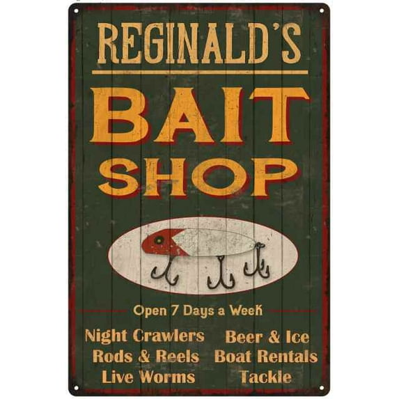 REGINALD'S Green Bait Shop Man Cave 12 x 18 Matte Finish Metal 112180027205