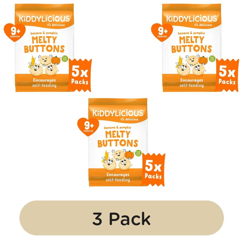 Kiddylicious Banana & Pumpkin Melty Buttons Baby Snacks Multi 5 x 6g, British Import (Pack of 3)