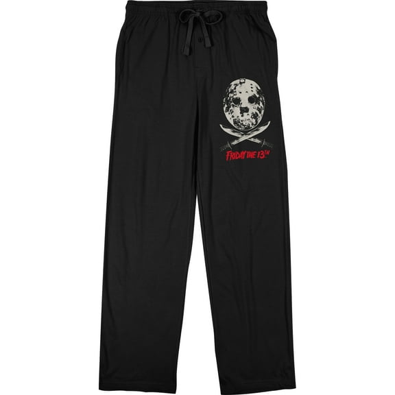 Friday the 13th Jason Voorhees Mask & Cross Bones Men's Black Sleep Pajama Pants-XXL