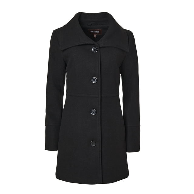 Womens Mid-Length Single Breasted Wool Look Dress Coat with Pockets - Black (X-Large)