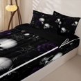 thumbnail image 3 of Homewish Dark Halloween Skull Rose Zipper Twin Comforter Sets with Fitted Sheet and 2 Pillowcases,Spider Web Pattern Zipper Bedding Set,Black Purple,Black Reversible,4pcs, 3 of 7