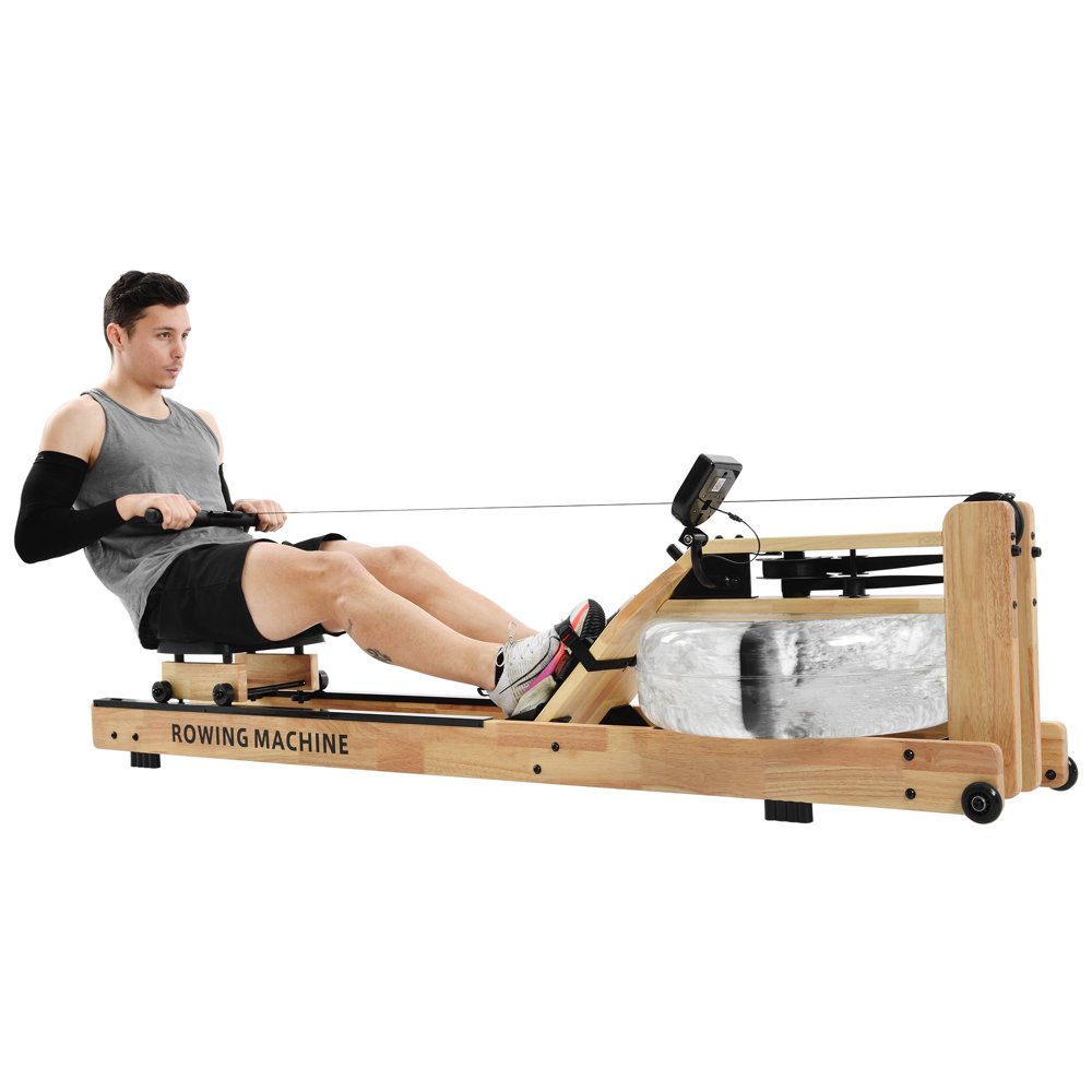 Merax Wooden Water Rowing Machine with LCD Monitor and Bluetooth APP