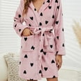 thumbnail image 2 of Arlun Plush Short Hooded Robes for Women Heart & Striped Graphic Long Sleeve Fuzzy Bathrobes Shawl Collar Soft Warm Cozy Wrap Loungewear Sleepwear Robe with Belt and Pockets 2-Pink S, 2 of 7