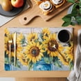 thumbnail image 2 of Sunflower Placemats Set of 12 Watercolor Yellow Floral Vintage Wooden Grain Place Mats Indoor Wipeable Table Mats Washable Cloth Dining Table Placemats for Kitchen Holiday Party Home Decor 13x19 Inch, 2 of 9