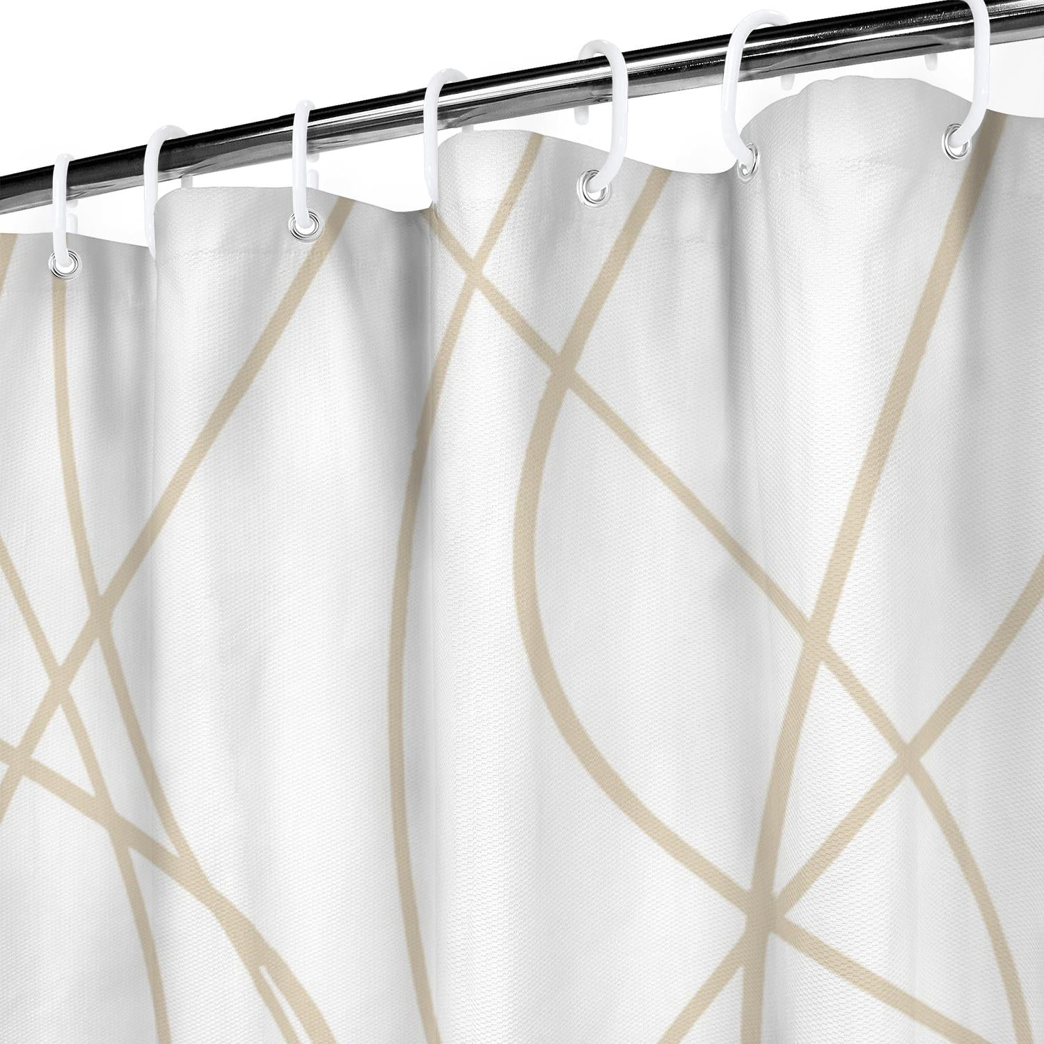 Beige Khaki Shower Curtain for Bathroom with Hooks, Extra Long Shower Curtain Set Stripe Bath Curtains Decorative White Shower Curtains Water Repellent Washable, 72x72