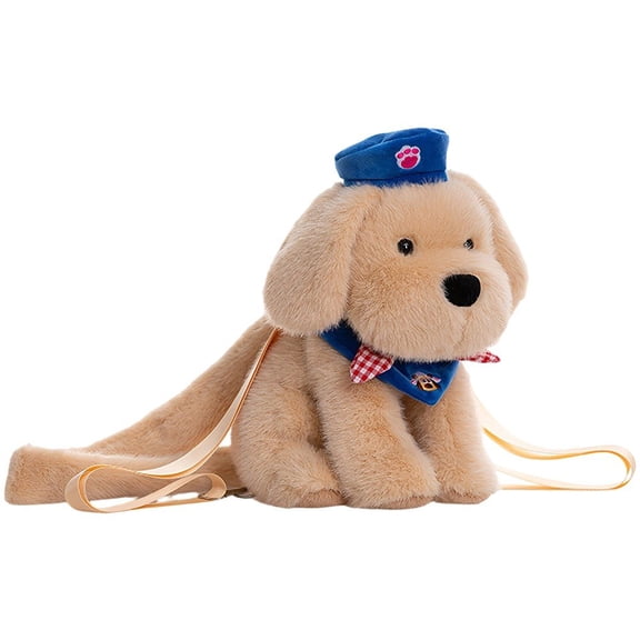 Jiibva Plush Golden Retriever Dog Backpack, Brown Stuffed Animal Bag, Cute Soft Plush Dog Bookbag Travel Daypack Shoulder Bag