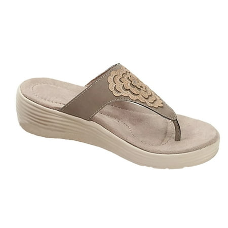 

Babysbule Womens Clearance Sandals Flip-Flops Sandals With A Buckle And Low Wedge Heel Casual Sandals