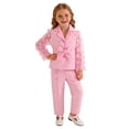 thumbnail image 2 of CPNG Toddler Girls Fashion Suit Set Wear 2 Piece Outfits Mesh Sheer Sleeve Button Blazer and Pants Set with Bow Belt(Pink,8 Years), 2 of 9