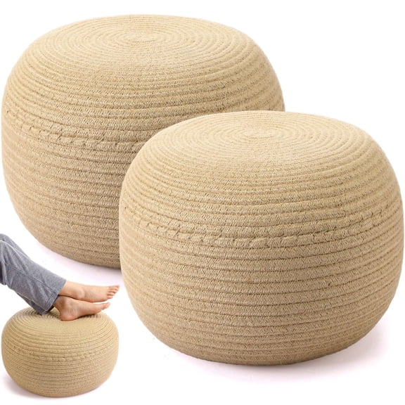 Handmade Braided Jute Round Pouf Ottoman - Standard Color, 2-Pack, 16