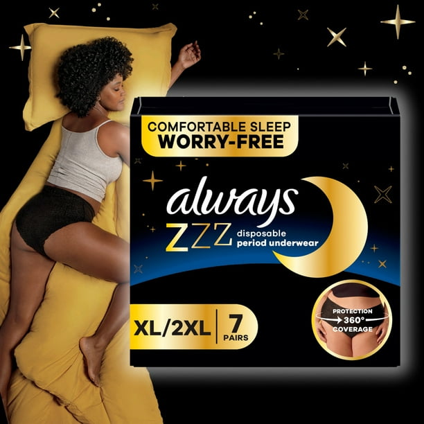 Always ZZZ Overnight Disposable Period Underwear Size XL, 7 Count