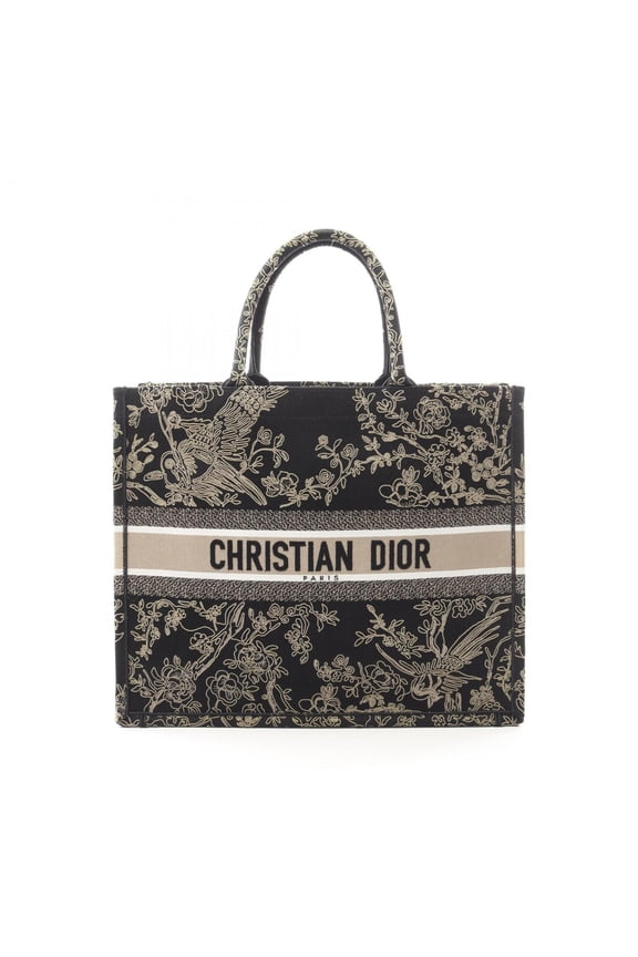 Pre-Owned Christian Dior Dior BOOK TOTE Large Tote Bag, Canvas Handbag, Women's, Black and Beige