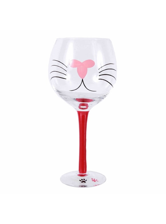 Dennis East 40233 - Cat Face Handpainted Wine Glass Size: 18oz Barware Cups and Glasses