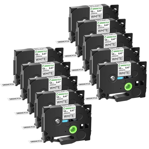 GREENCYCLE 10 Pack Compatible for Brother TZe TZ TZe-231 TZ231 TZe231 TZ-231 Black on White Label Tape Standard Laminated Work with P-Touch PT-D210 PT-D600 PT-D400 Label Maker 0.47'' 12mm x 26.2ft 8m