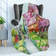 thumbnail image 4 of Fine Art Soft Flannel Fleece Blanket, Unusual Rural Village with Wooden Houses Bushes Impressionism Modern Art Landscape, Cozy Plush for Indoor and Outdoor Use, 50" x 60", Multicolor, by Ambesonne, 4 of 5