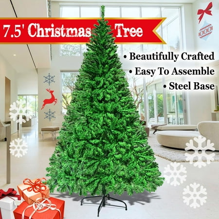 Strong Camel NEW Green 7.5' Classic Pine Christmas Xmas Tree Artificial Realistic Natural Branches-1200 tips with Solid Metal