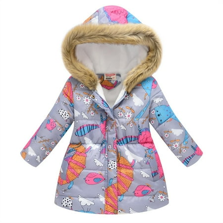 

Stamzod Thicken Winter Jacket Girl Fashion Printed Hooded Outerwear For Kids Plus Velvet Warm Girls Coats School Outfits Christmas Present 2-11 Years On Clearance