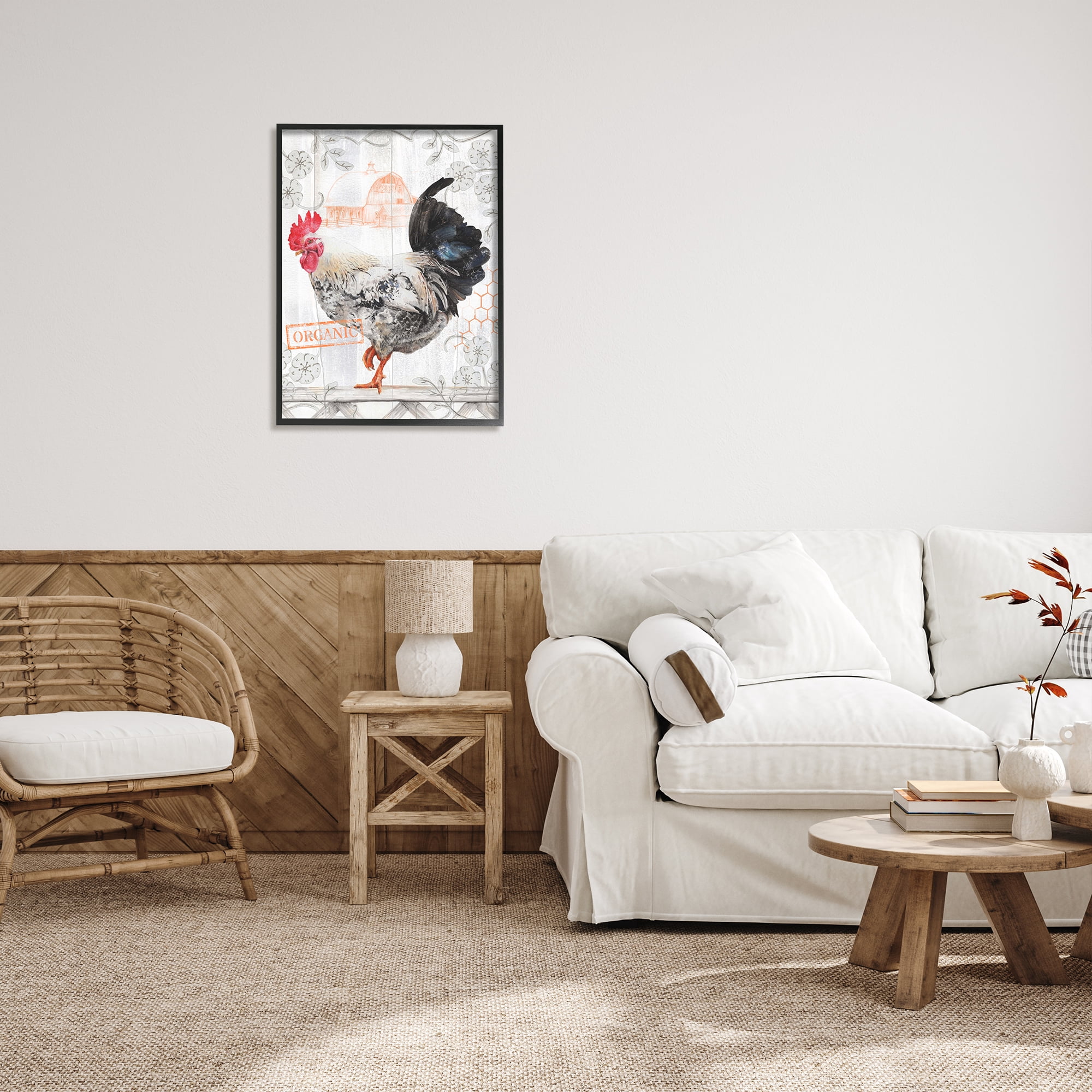 Stupell Industries Organic Pattern Rooster Animals & Insects Painting Black Framed Art Print Wall Art, 24 x 30