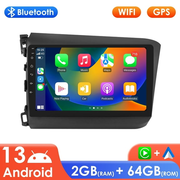 Ossuret Bluetooth Android 13 Apple CarPlay 64GB Wifi AUX Car Stereo Radio Head Unit Multimedia GPS Navigation Player For Honda Civic 2012 2013 2014 2015