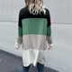 thumbnail image 4 of Abrigo de punto con frente abierto Costuras en bloque Manga larga Ajuste informal Suéter elegante con frente abierto para mujer Verde S, 4 of 6