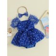 thumbnail image 4 of Musuos Baby Girls Independence Day Romper Dress 6 12 18 24Months Short Sleeve Stars Print Mesh Romper with Headband Summer Outfit, 4 of 10