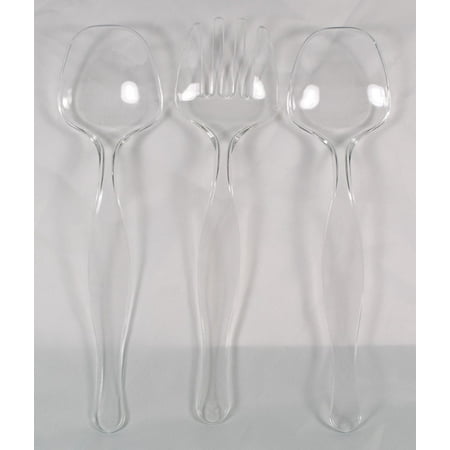- 3 Piece Serving Set Clear Plastic Spoon Fork Party Utensils