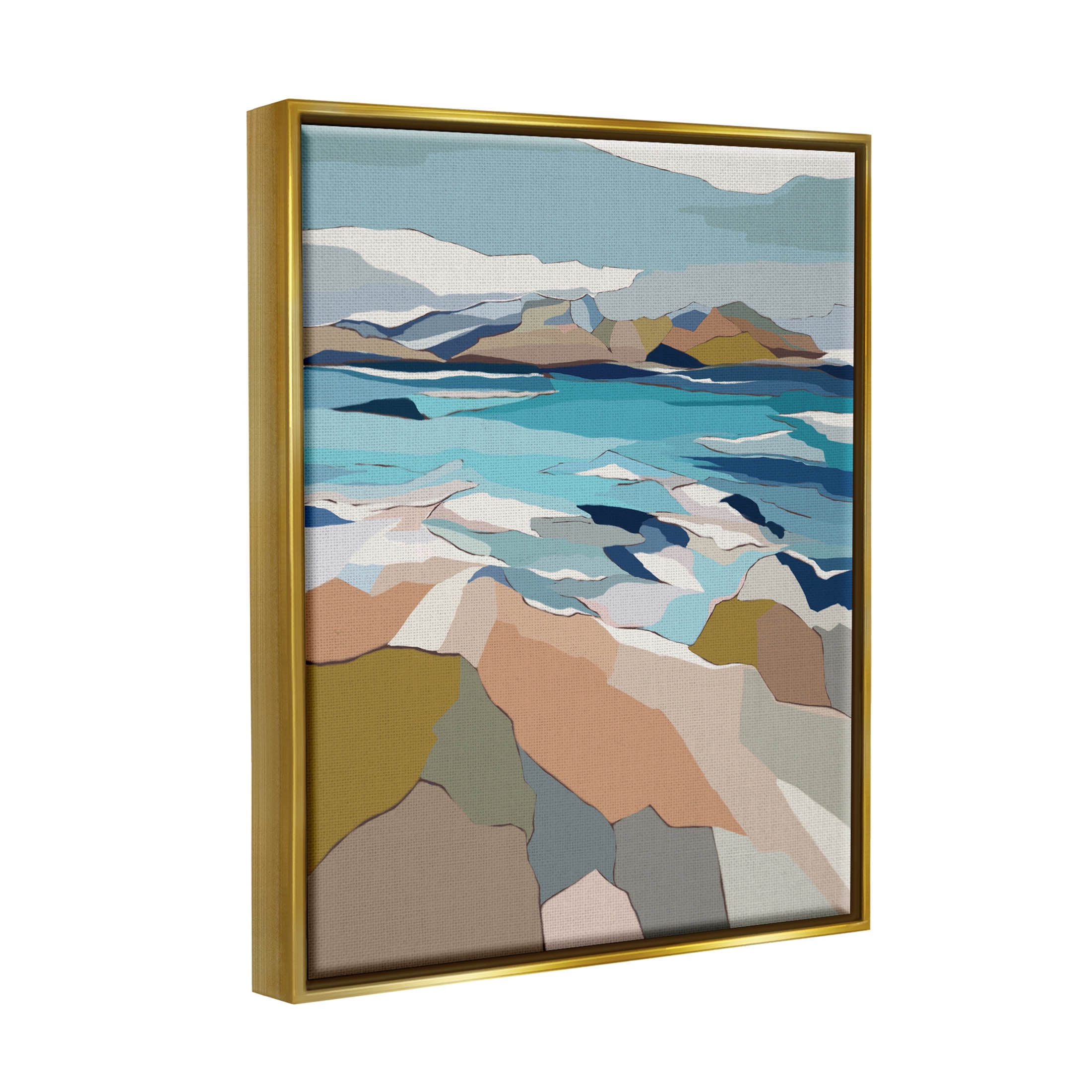 Stupell Industries Rocky Ocean Shore Beach Landscape Graphic Art Metallic Gold Floating Framed Canvas Print Wall Art, Design by Nikita Jariwala