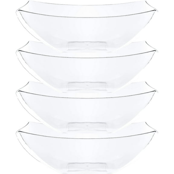 PLASTICPRO 8 Oz Disposable Serving Bowls White Plastic Square Snack Bowls, 4-Pack