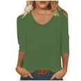 thumbnail image 2 of GaThRRgYP Women Tops Long Sleeve Shirts,Women's Fashion Solid Tees Casual Crewneck 3/4 Sleeve Loose T-Shirt Ladies Blouses Shirts Army Green S, 2 of 4