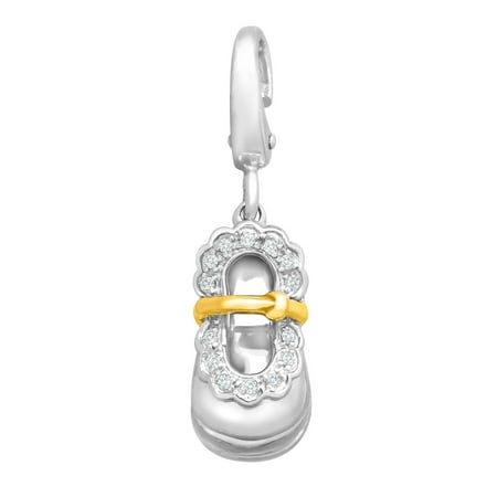 Duet Baby Shoe Charm with Diamonds in Sterling Silver & 14kt Yellow Gold