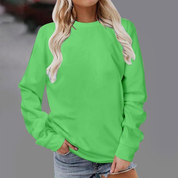 Tdoqot Womens Sweatshirts- Solid Crewneck Loose Fit Fall Casual Pullover Long Sleeve Activewear for Women Green Size 2XL