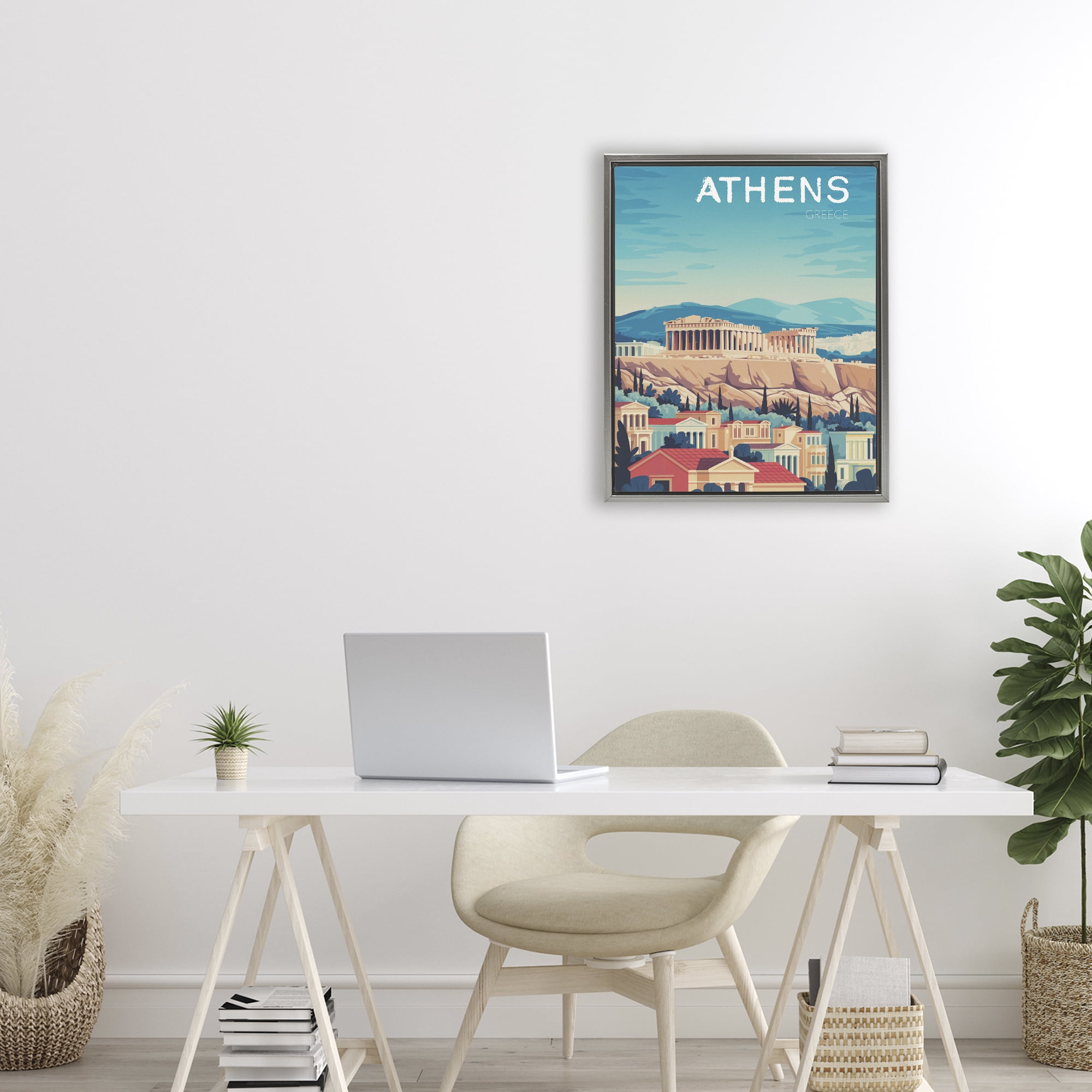 Stupell Industries Athens Topography Cityscape Gray Framed Floater Canvas Wall Art, design by Andreas Magnusson