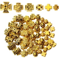60pcs Antique Gold Cross Spacer Beads Alloy Tibetan Style Cross Charm Beads Jewelry Crosses Spacer Beads for Rosary Bracelet Jewelry Making Supplies, 6 Styles