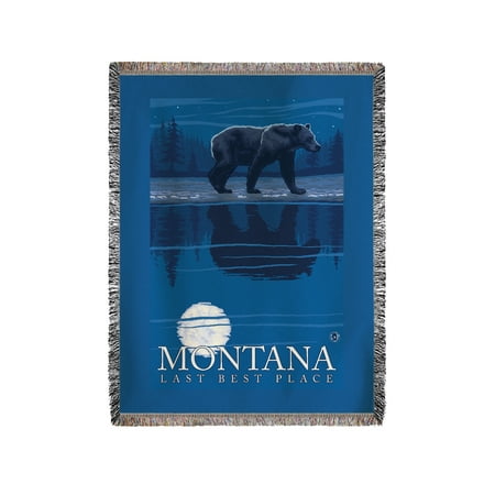 Montana, Last Best Place - Bear in Moonlight - Lantern Press Artwork (60x80 Woven Chenille Yarn (Best Place To Sell Used Items)