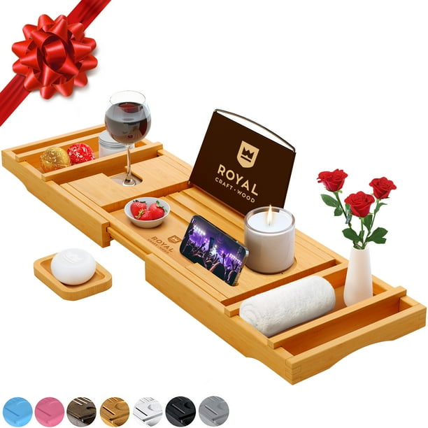 Royal Craft Wood Natural Bamboo Luxury Bathtub Caddy Tray Organizer for Bath Products - Water Resistant