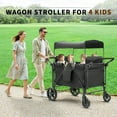 thumbnail image 5 of Stroller Wagon for 4 Kids, Linor Wagon Cart Featuring 4 High Seat with 5-Point Harnesses and Adjustable Canopy, Foldable Double Push Bar Wagon Stroller for Garden, Stroller, Camping (Black), 5 of 8