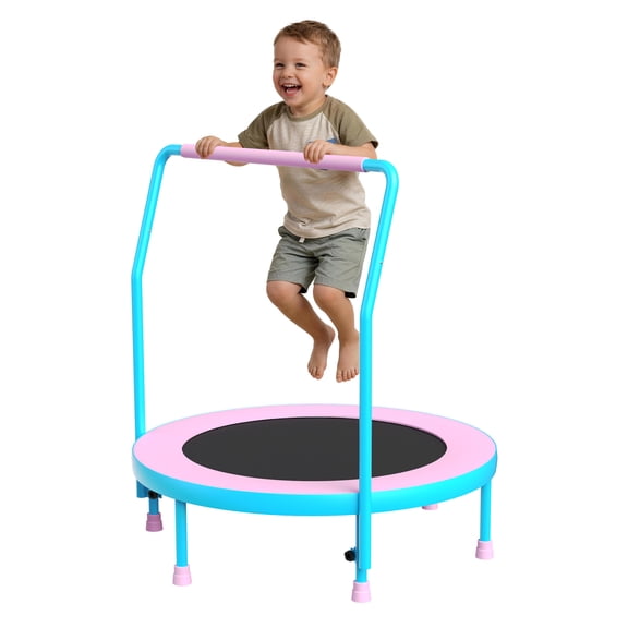 YORIN 36" Trampoline for Kids, 3FT Mini Indoor/Outdoor Foldable Toddler Trampoline with Adjustable Foam Handle, Small Rebounder Fitness Trampoline with No-Gap Padded Cover, Gift for Baby, Girls, Boys