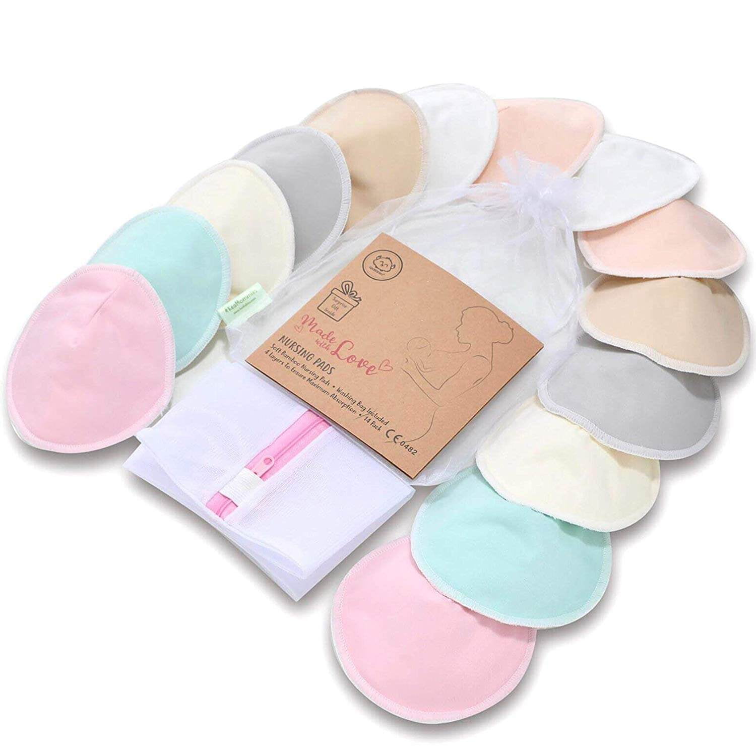 Washable Reusable Bamboo Nursing Pads Medium 10cm Perfect Baby Shower Gift Organic Bamboo Round Breastfeeding Pads | 14 Pack with 2 BONUS Pouches /& FREE E-Book by EcoNursingPads