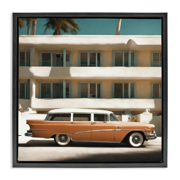 Stupell Industries Antique Car in Miami Transportation Painting Black Floater Framed Canvas Art Print Wall Art, 18 x 18