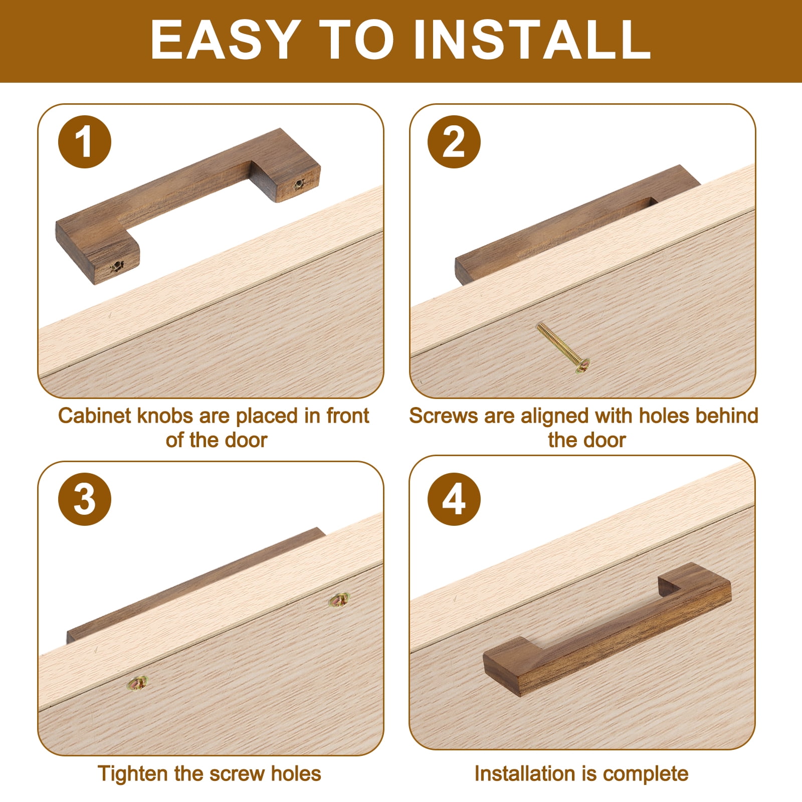 Uxcell 10 Pack Wood Drawer Pulls, 5 Inch Hole Center Square Wooden Drawer Pulls Cabinet Handles with Screws for Kitchen Dresser Wardrobes Door Cupboard, Dark Walnut