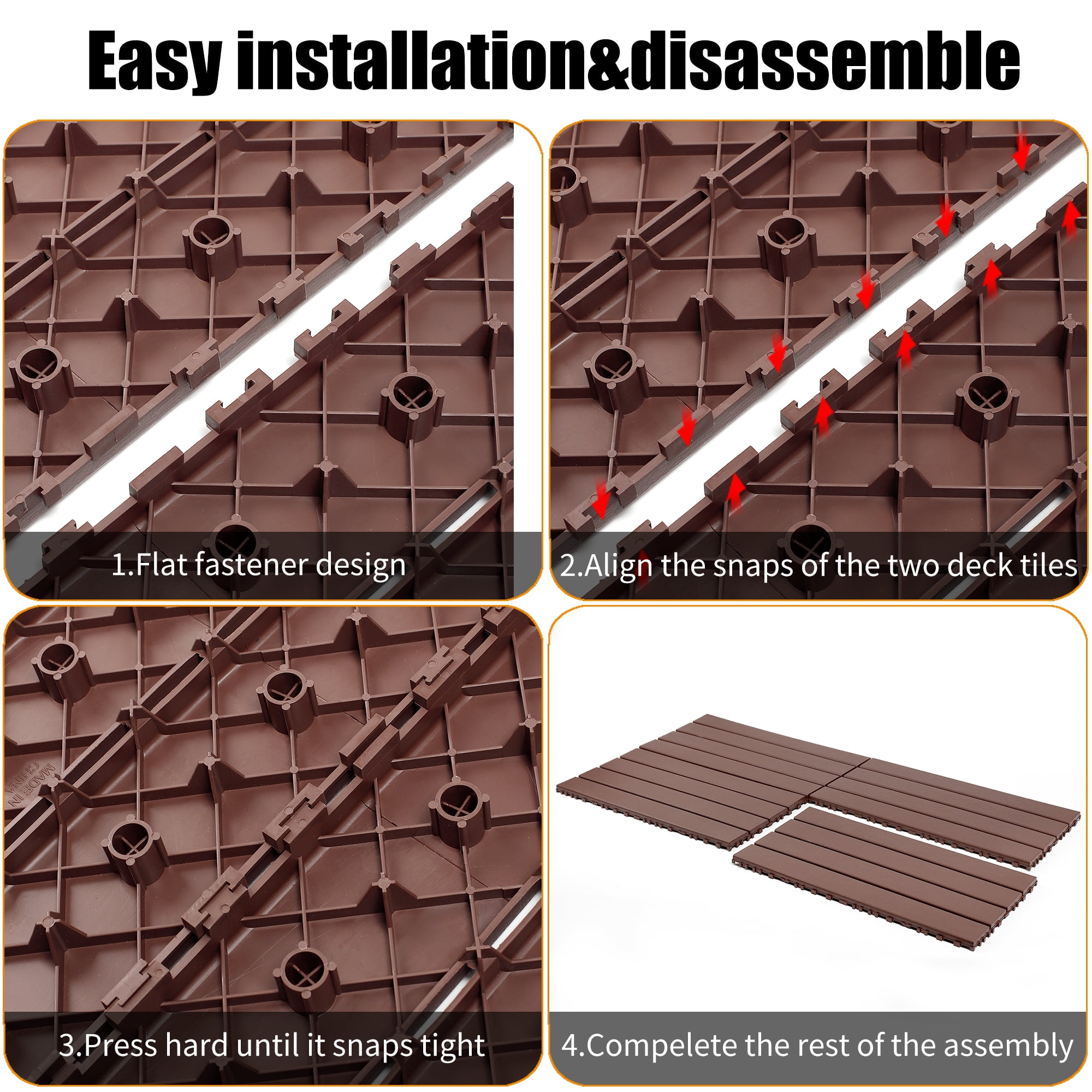 Interlocking Deck Tiles 12x12 Inch Outdoor Flooring, Waterproof PP Patio Floor Tiles DIY
