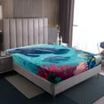 thumbnail image 4 of Cartoon Manatee King Size Sheet Sets Ocean Animal Sheets, Pink Coral Seashell Bed Set Cute Fish Otter Bed Sheets Set, Underwater World Fitted Sheet, 4 of 6