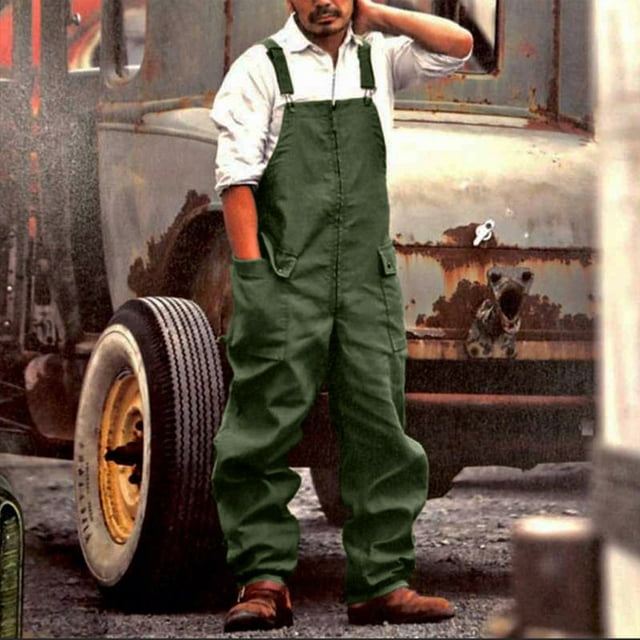 Becaristey Polyester Men S Vintage Work Dungarees Durable And Comfortable Fashion Men Jeans For Work Reusable ArmyGreen XXL