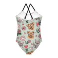 thumbnail image 2 of Girls' One-piece Swimsuit Cross Back Bathing Suit Beach Surfing Sizes 3T-10T Dog and Letter Envelopes Pattern, 2 of 9