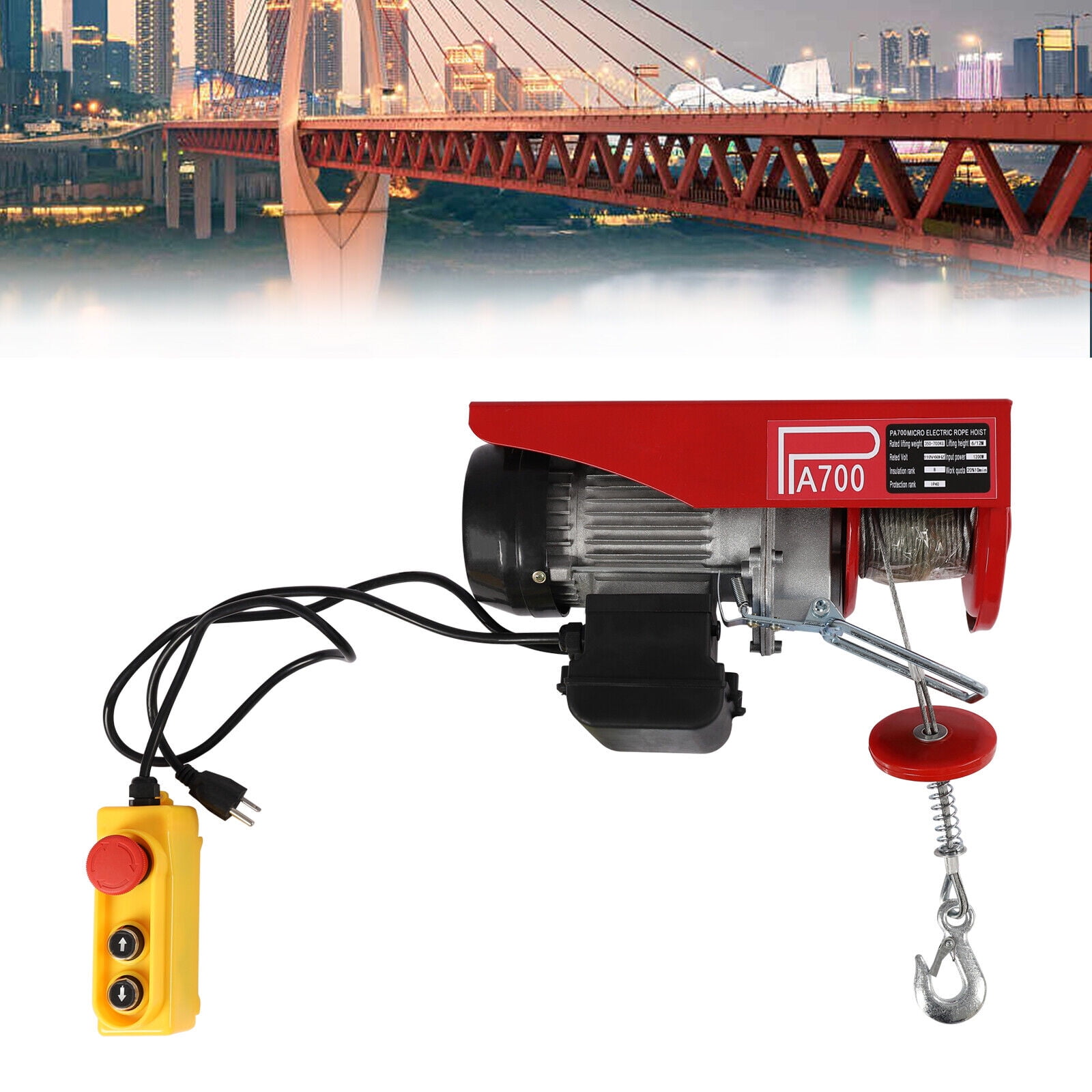 1543lbs Overhead Electric Hoist Crane Lift Garage Winch with Remote 110V Logistics Tool