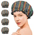 thumbnail image 7 of Shower Caps,Colorful Geometric Striped Pattern Waterproof Shower Cap for Women 4 Pieces,Double Reusable Hair Cover for Shower PEVA Elastic Stretch Hem, 7 of 7